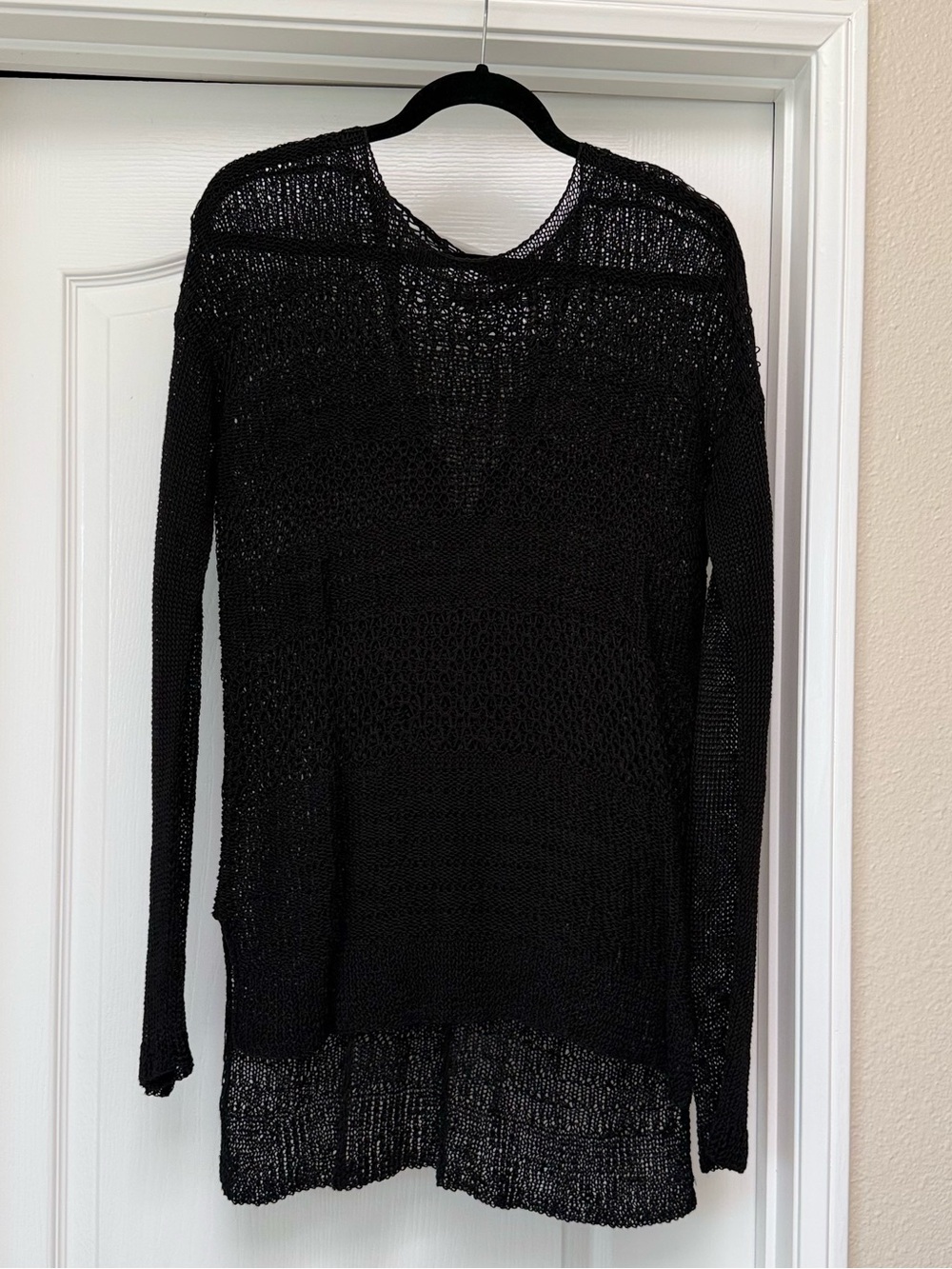 Helmut Lang Black Open-Knit Crewneck Sweater Size S